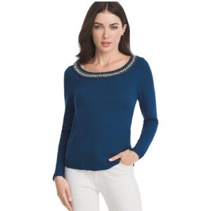 EUC White House Black Market Blue Embellished Sweater